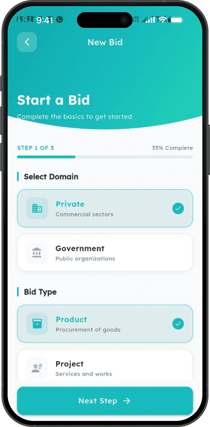 Place a new bid screen