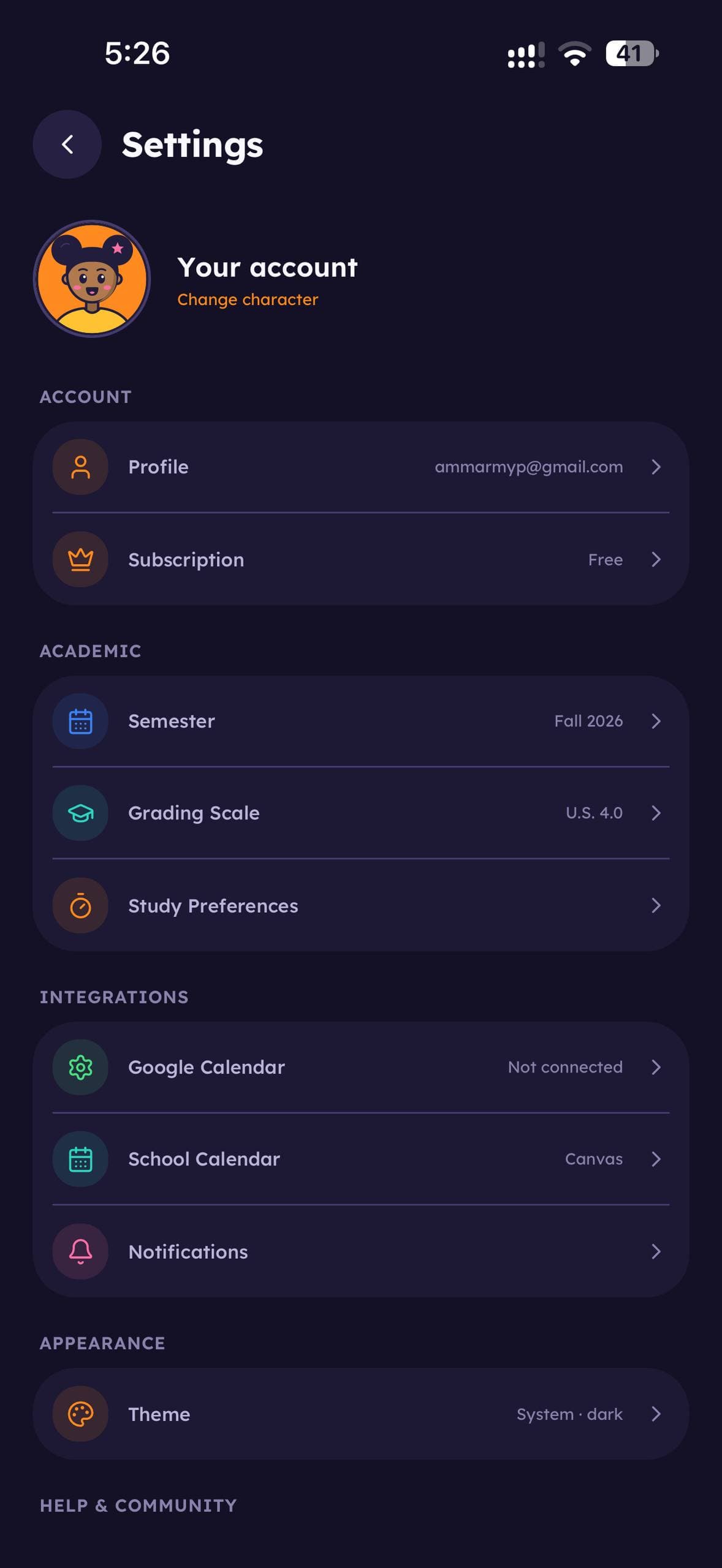 ClassPulse settings with grading scale and integrations