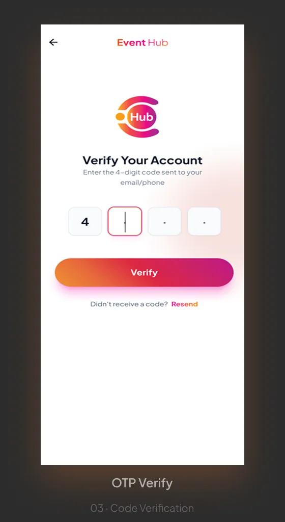 Event Hub OTP verification screen